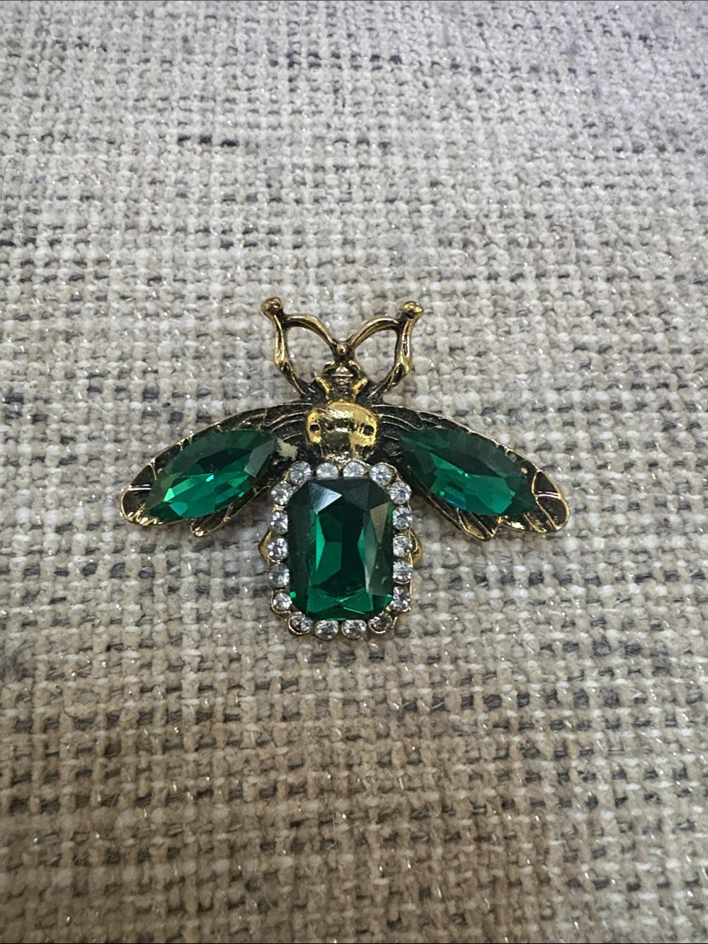 Gold-Tone Bee Brooch with Emerald Green Crystals